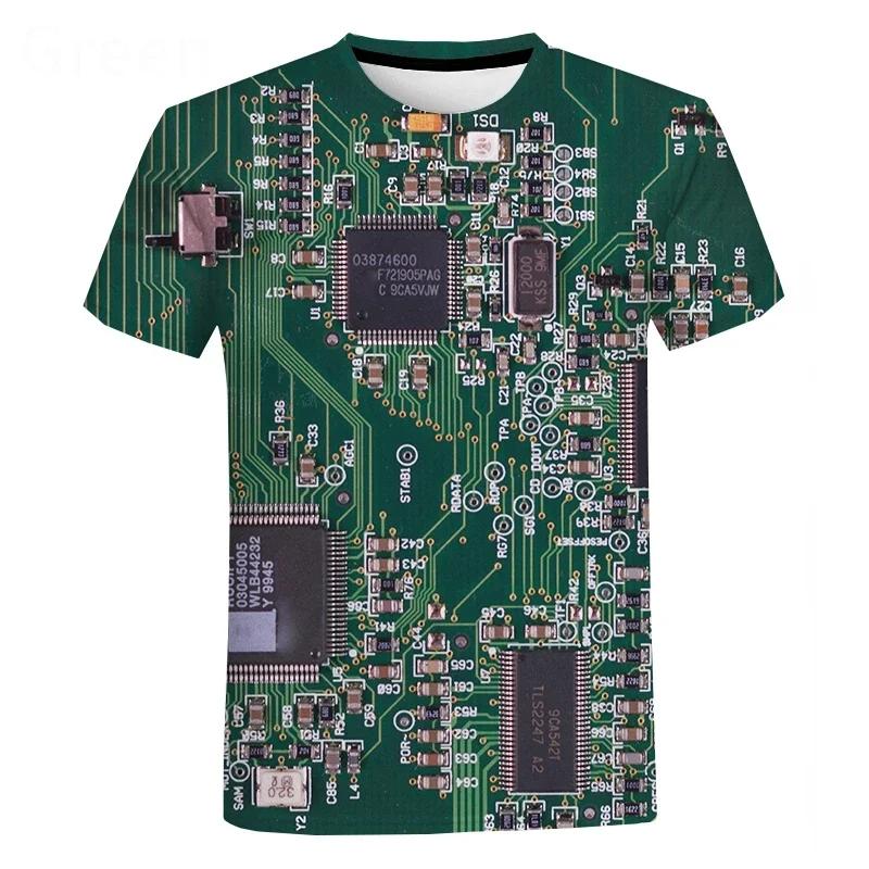 남녀공용 3D 전자 칩 티셔츠, 컴퓨터 CPU 프린트, 패션 캐주얼 반팔, 하라주쿠 스트리트웨어, 오버사이즈 티셔츠, 신제품